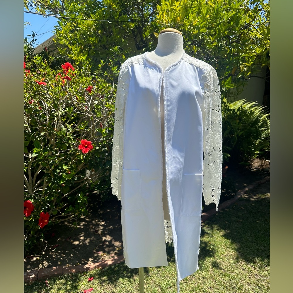 Elie Tahari Vintage Long Jacket w/ Embroidered Lace Sleeves & Back